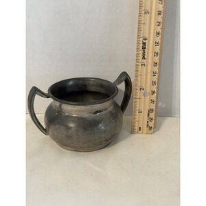 Vintage Old Colony Pewter Sugar Bowl Double Handled Colonial Carriage Marked